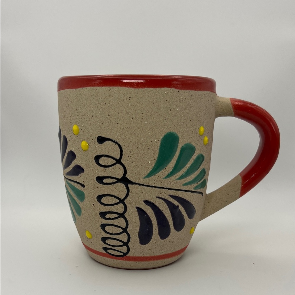 Hand-Painted Artisans Mexican clay Mugs, Floral  Coffee Mug